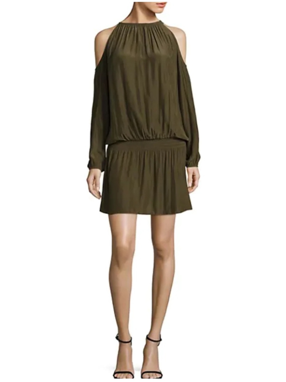 Ramy Brook Lauren Olive Cold-Shoulder Halter Mini Dress